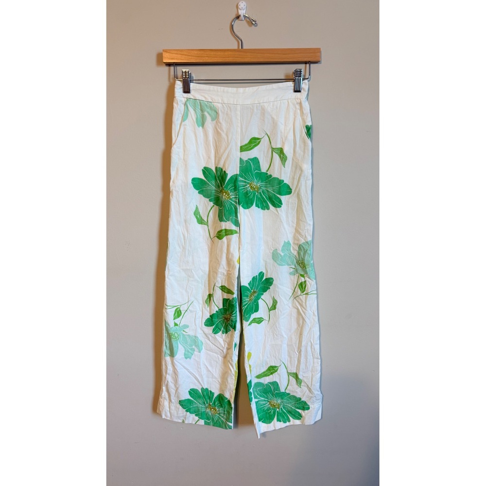 Zara Kids Girls Floral Wide Leg Pants White Green Yellow Size 11-12 CM 148